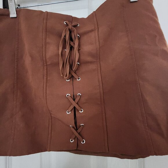 Brown Zara Faux Suede Lace-Up Mini Skirt | XL - Picture 3 of 8